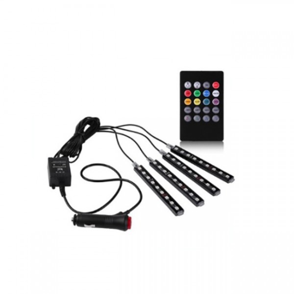 Set 4 benzi LED auto, RGB, 12.5 cm, telecomanda si functie sonora 