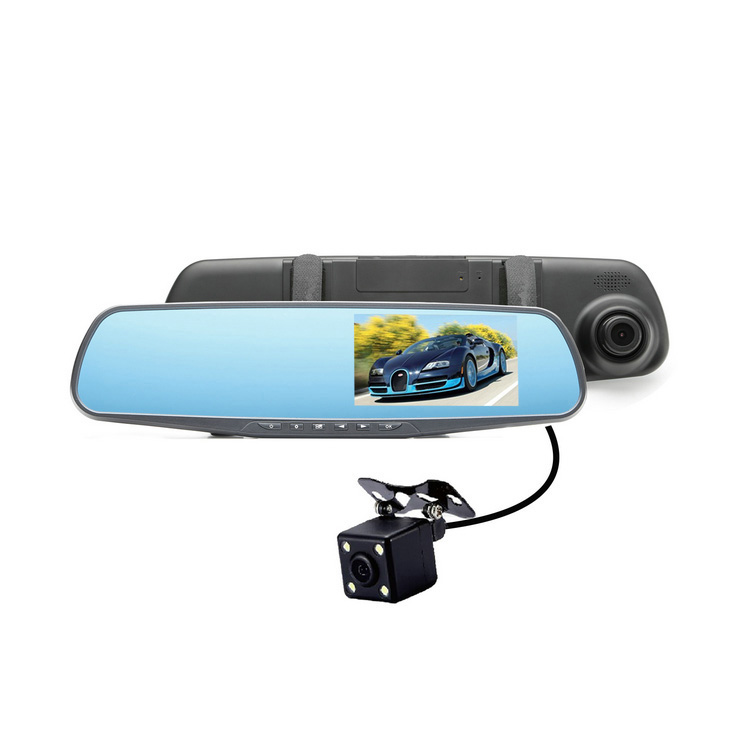 Camera video dubla, auto FullHD, tip oglinda, ecran 4.3 inch