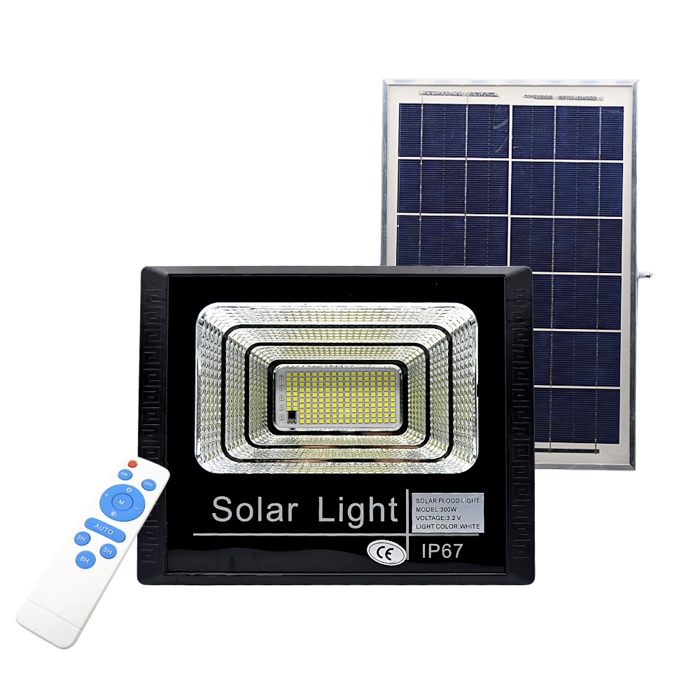 Proiector LED cu panou solar, telecomanda, 300W