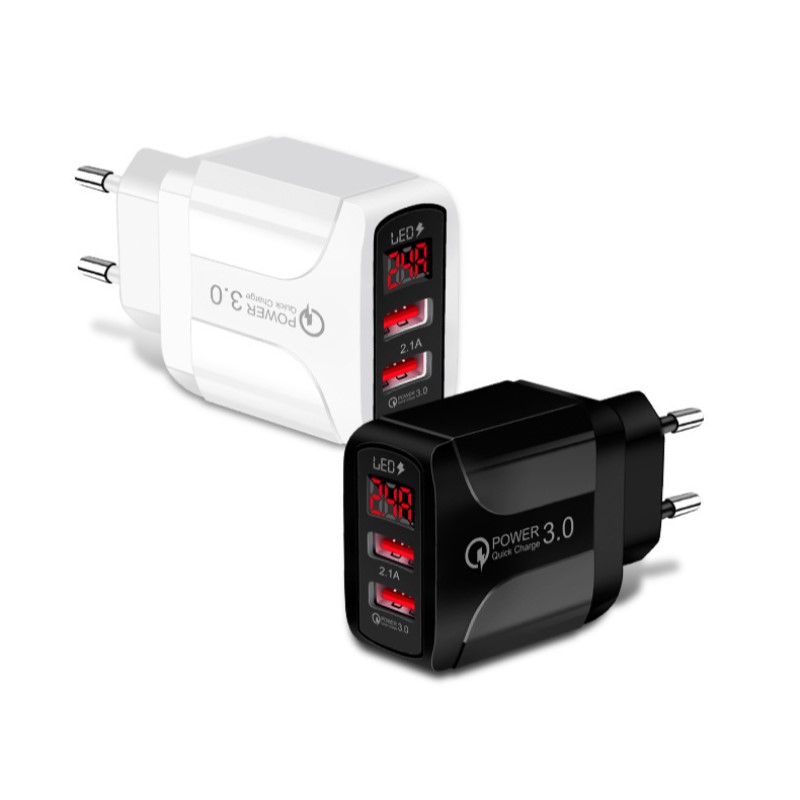 Adaptor universal priza cu 2 USB QC 3.0, afisaj LED, 5.1A