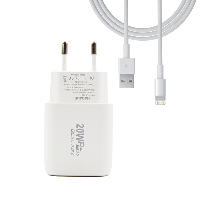 Set 2in1 incarcator LCF601, 38W, cablu date iphone, 1m
