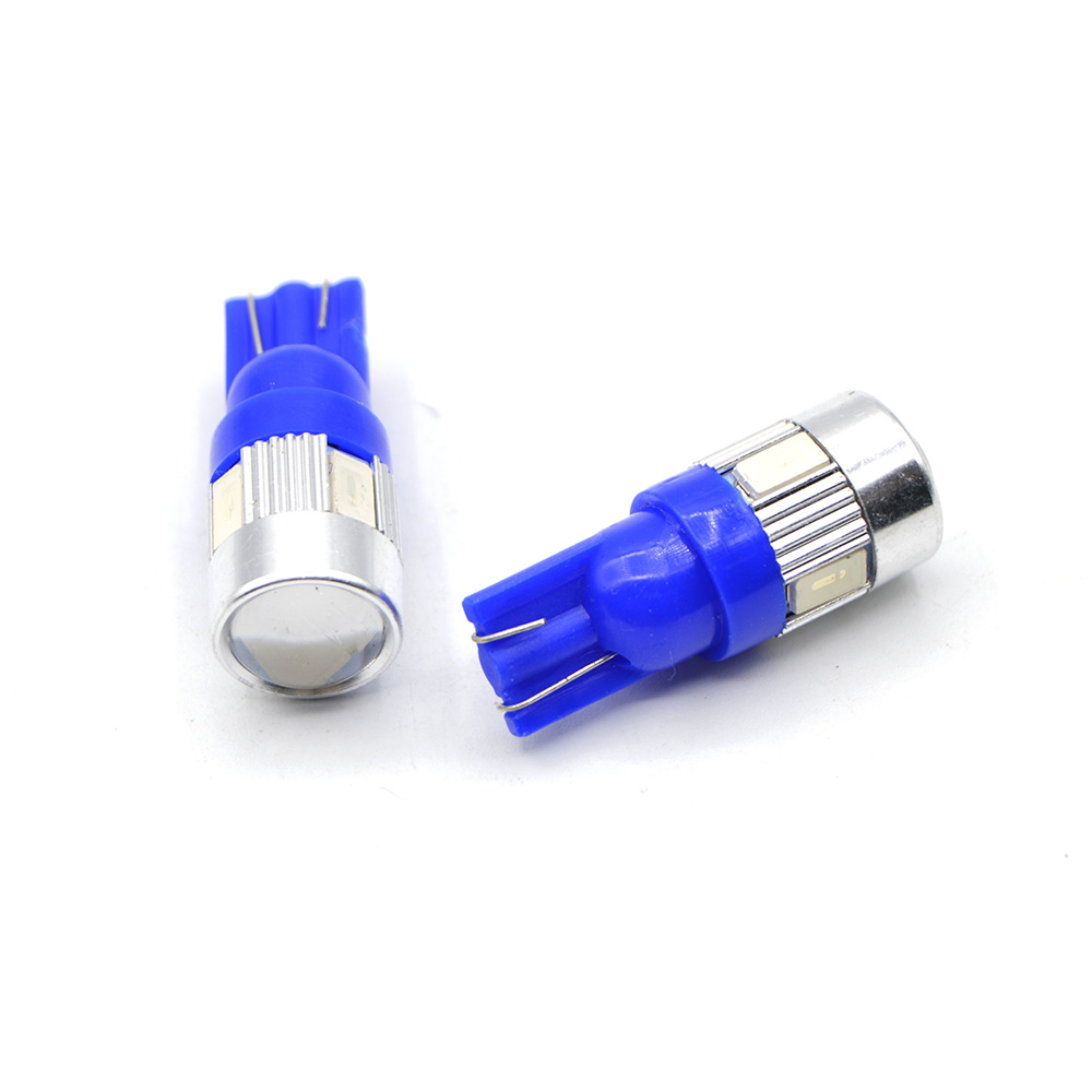 Set 2 BecurI T10 LED, 6 SMD, 5W, Canbus, Albastru 7500K, lupa