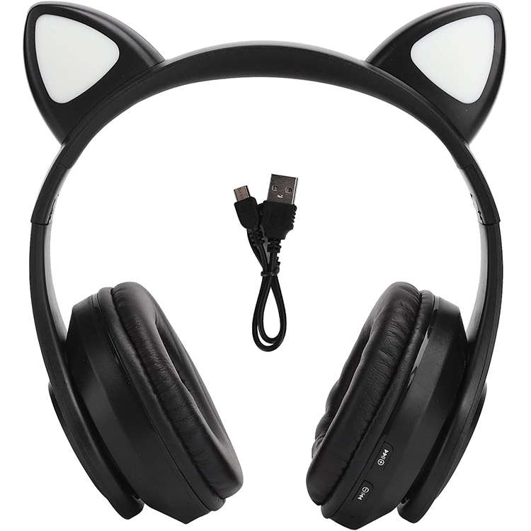 Casti wireless B450, BT, urechi pisica, USB, LED RGB