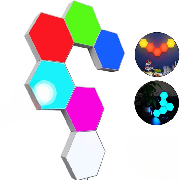 Set 6 x lampa de perete hexagonala LED RGB, telecomanda