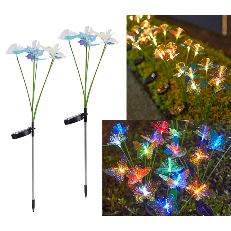 Set 2 x Lampa de gradina cu panou solar, 12 LED, design fluturi