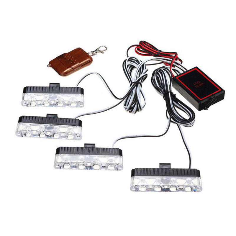 Set 4 Lampi LED de siguranta pentru grila frontala, telecomanda
